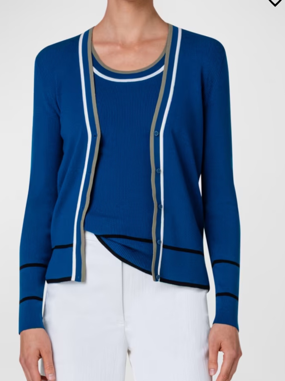 Akris Teal Blue Striped Knit Cardigan and Shell Set
